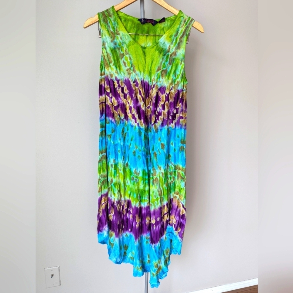 Model France summer umbrella coverup dress one size boho hippie tie die beachy